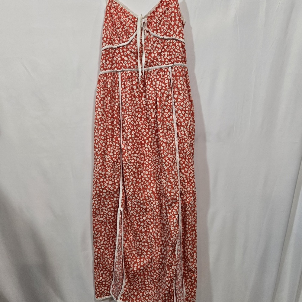 Illa Illa Sundress Small Red White Floral Smocked Cotton Maxi Cottagecore